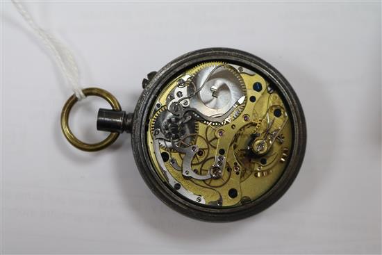 An A Lange and Sohne gun metal chronograph pocket watch (pendant loose and lacking case back).